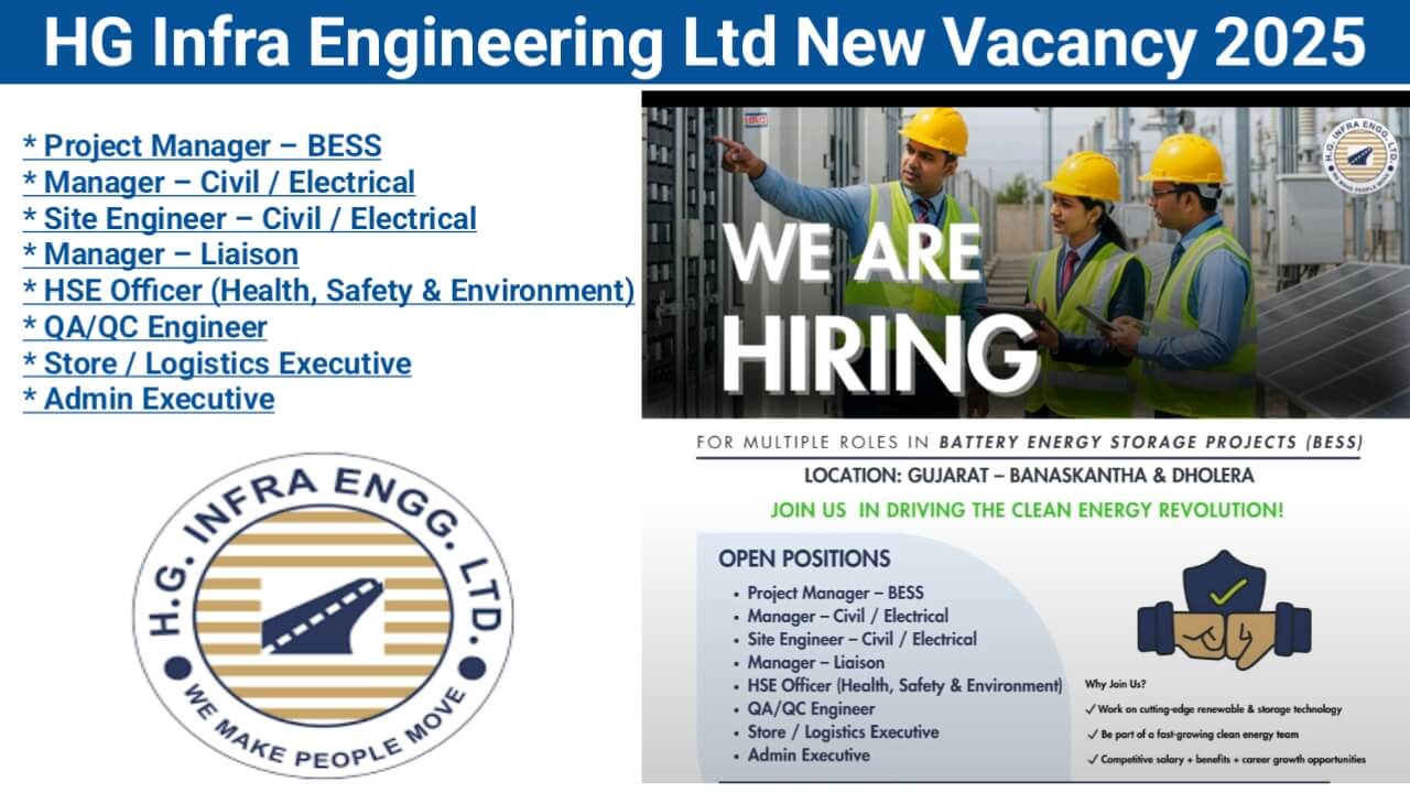 HG Infra Engineering Ltd New Vacancy 2025 | Job Location: Gujarat Banaskantha & Dholera