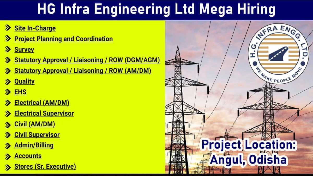 HG Infra Engineering Ltd Mega Hiring | Electrical & Civil Jobs | Apply Now – Odisha T&D Project
