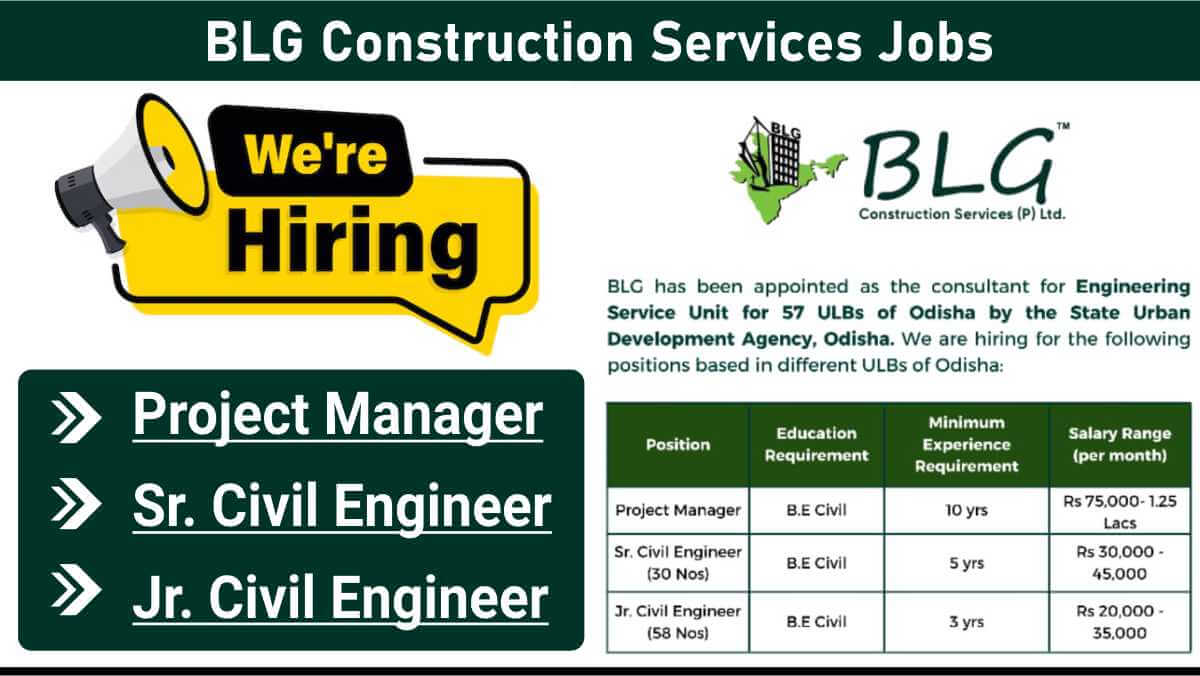 BLG Construction Services Jobs | SUDA Odisha Projects 2025