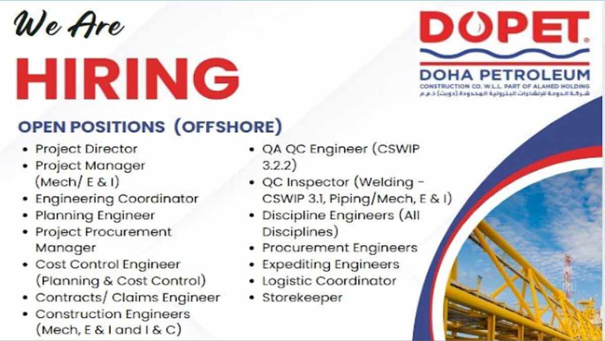 DOPET (Doha Petroleum) Recruitment 2025 | Engineers, PM, QA/QC & More!