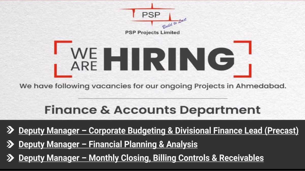 PSP Projects Finance Department Vacancies | Chartered Accountants Apply