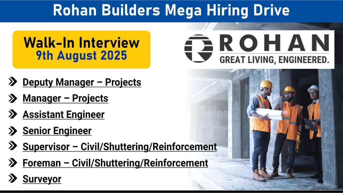 Rohan Builders Mega Hiring Drive | Industrial Project Jobs 2025