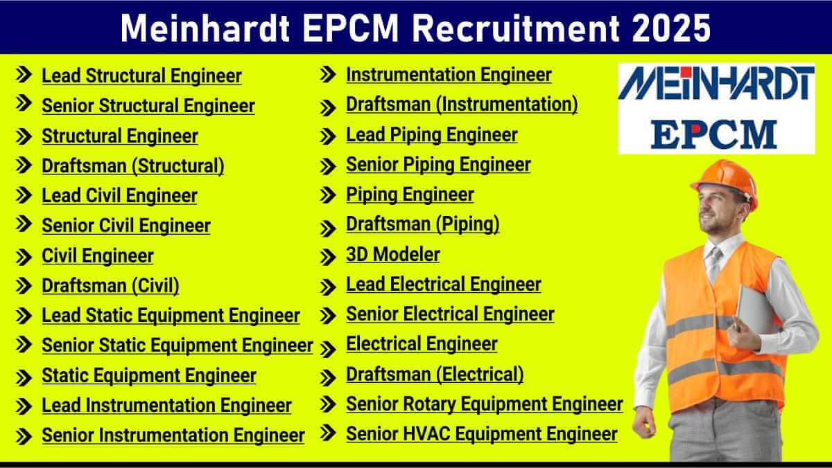 Meinhardt EPCM Recruitment 2025 | Structural, Civil, Mechanical, Piping & Electrical Engineers