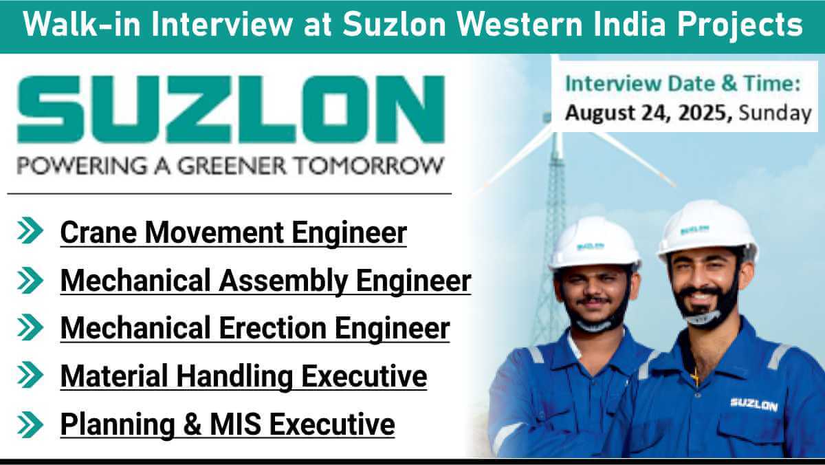 Walk-in Interview at Suzlon Western India Projects | Engineering & Executive Roles