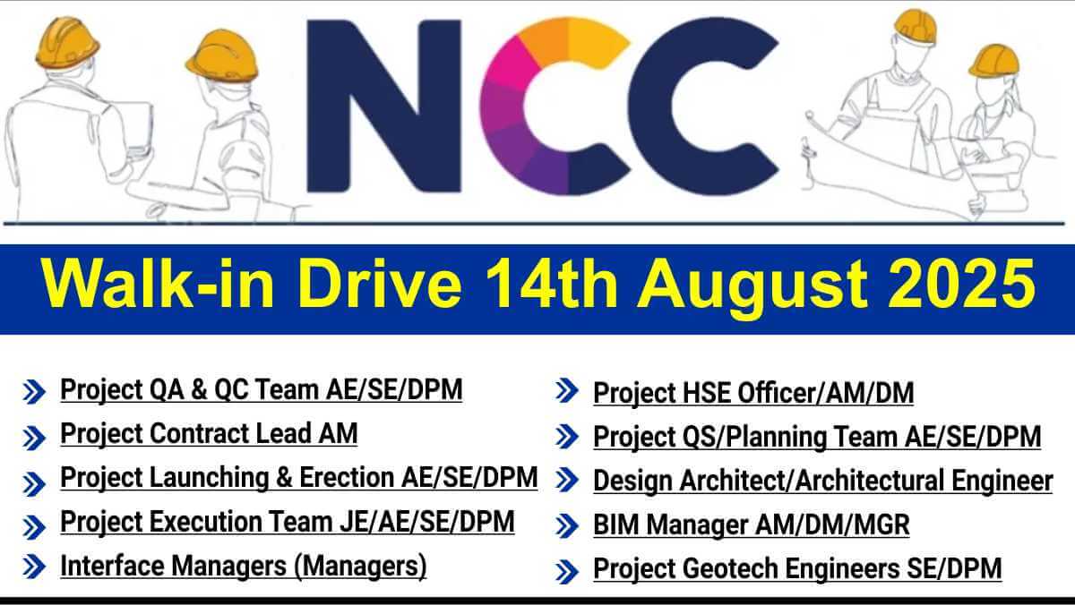 NCC recruitment 2025 | Metro construction jobs Karnataka | 14th Aug 2025