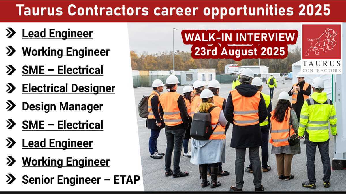 Taurus Contractors career opportunities 2025 | Latest electrical engineer openings Mumbai