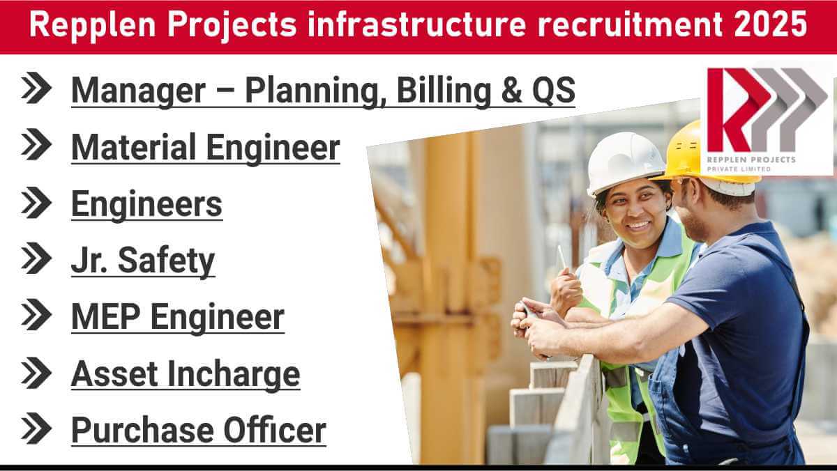 Repplen Projects infrastructure recruitment 2025 | Latest civil engineer and MEP engineer jobs India