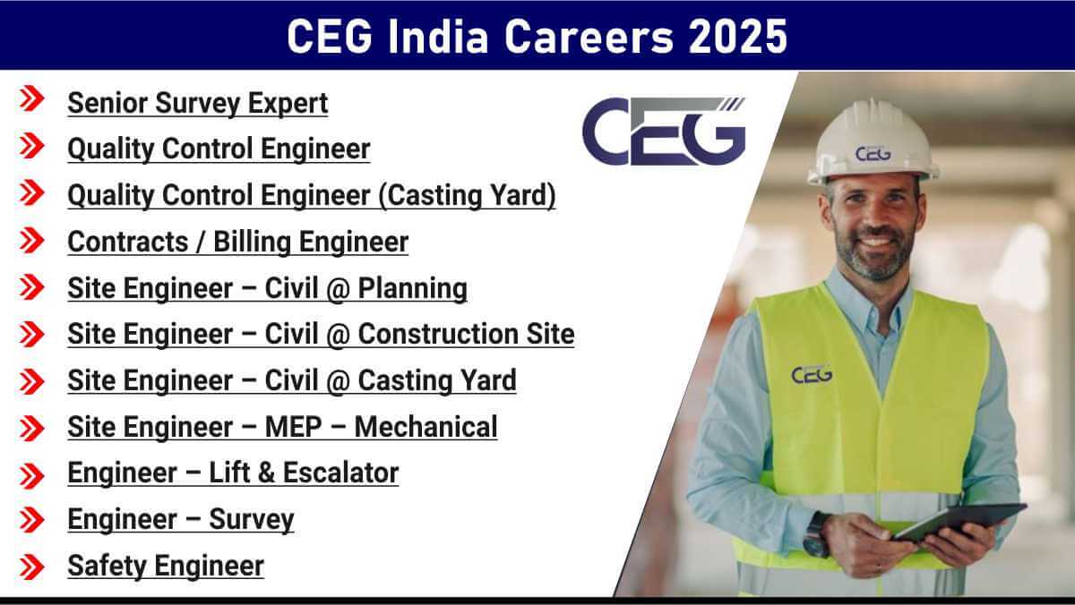 CEG India Careers 2025 | Site Engineers, Surveyors, QC, Billing Jobs | BKC Project
