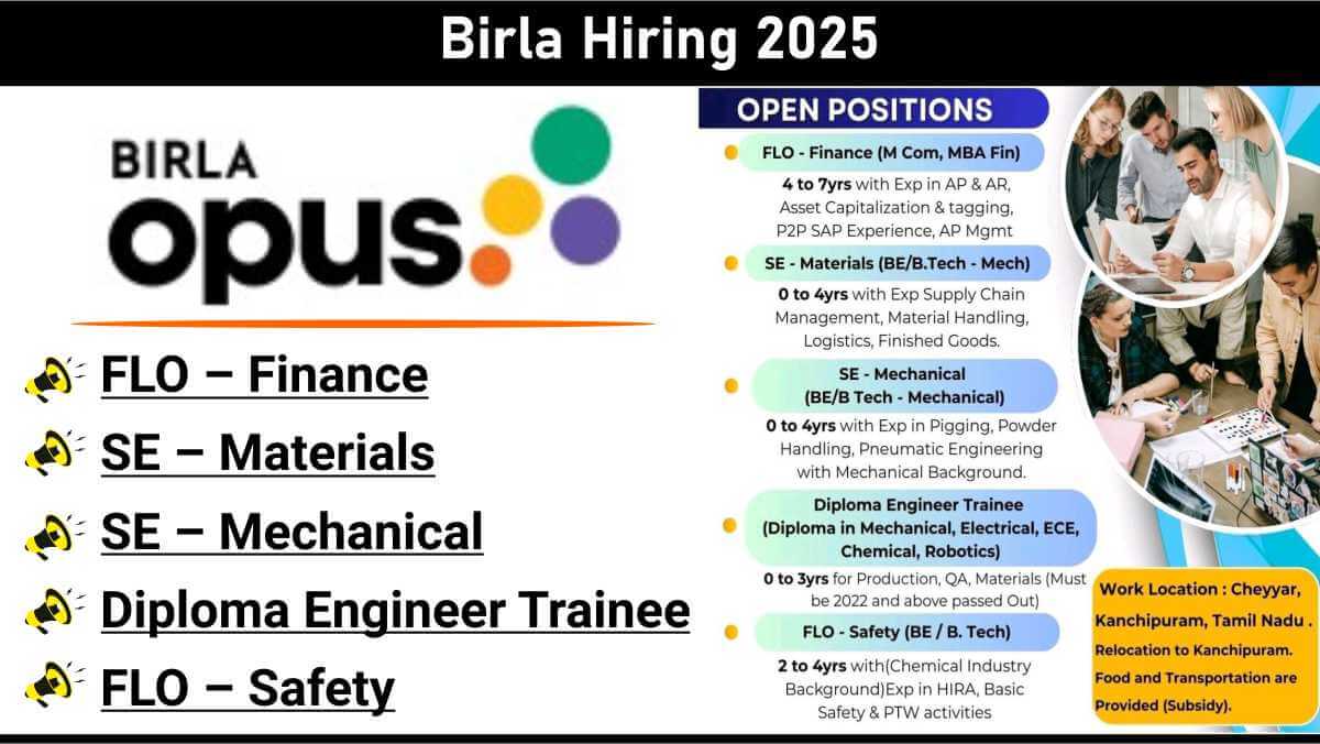 Birla Hiring 2025 | Diploma Engineer Trainee, SE, FLO | Walk-In Drive Details