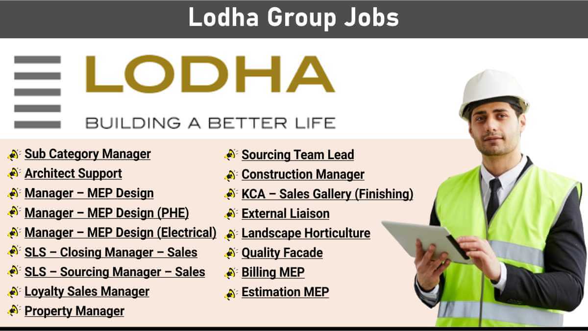 Lodha Group Jobs | Construction, Sales, MEP, Quality & More | Apply Now