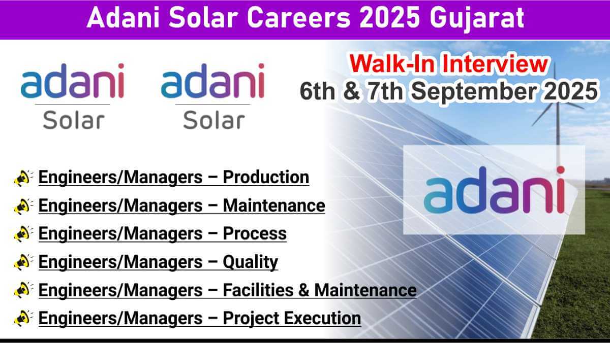 Adani Solar Careers 2025 Gujarat | Engineers Managers Jobs Adani Solar