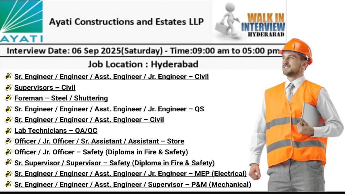 Ayati Constructions Hiring 2025 | Civil & MEP Walk-In Interview Hyderabad