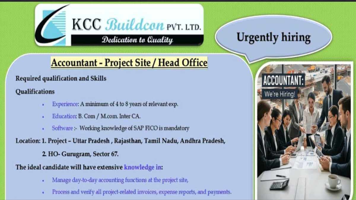 KCC Buildcon Pvt Ltd | Accountant Vacancies PAN India