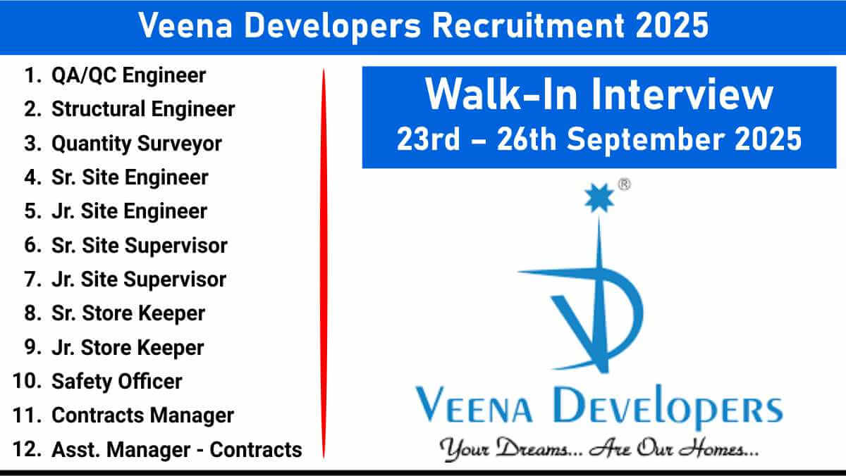 Veena Developers Recruitment 2025 | Contracts, Safety & Site Management Positions