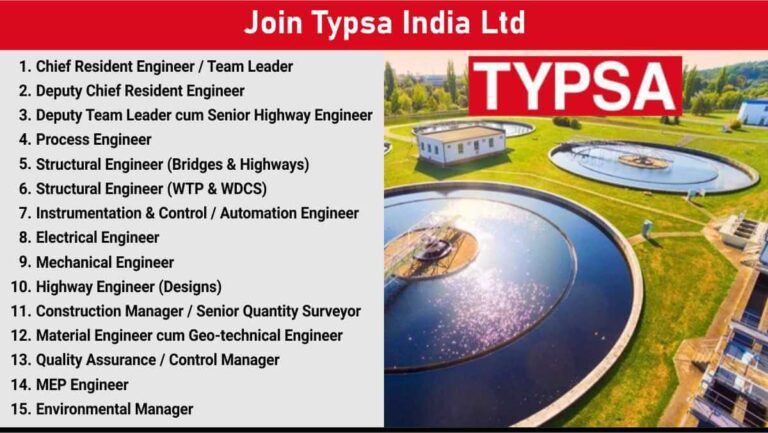 Typsa India Ltd Recruitment 2025 | Water Treatment Plant Engineer Jobs