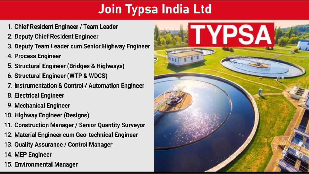 Typsa India Ltd Recruitment 2025 | Water Treatment Plant Engineer Jobs