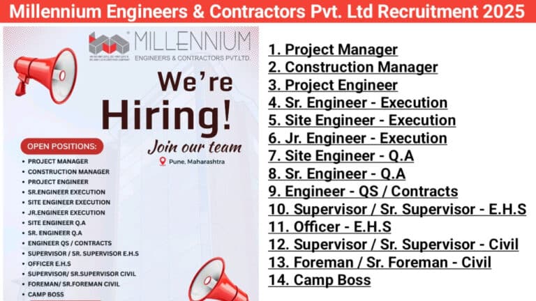 Millennium Engineers & Contractors Pvt. Ltd Recruitment 2025 | Construction Jobs In Pune