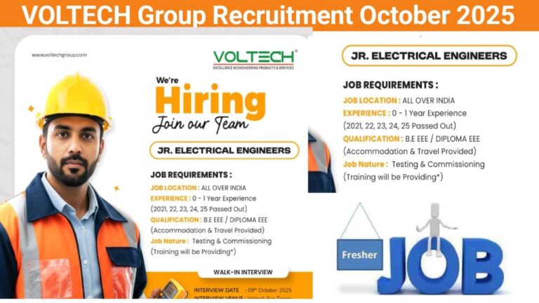 VOLTECH Group Recruitment October 2025 | Freshers Electrical Engineer Jobs 2025