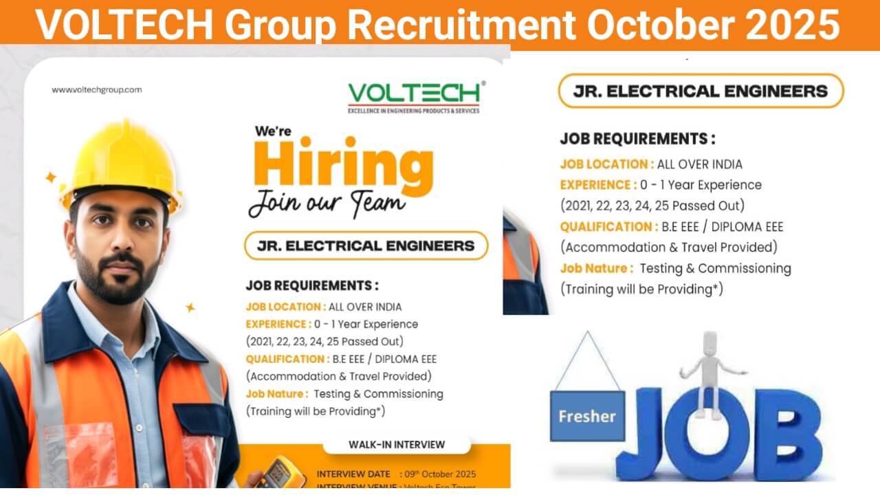 VOLTECH Group Recruitment October 2025 | Freshers Electrical Engineer Jobs 2025