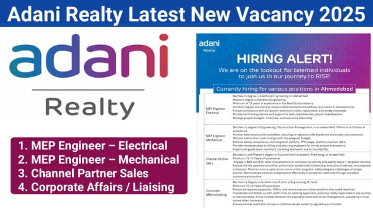 Adani Realty Latest New Vacancy 2025 | MEP Engineer Jobs in Ahmedabad