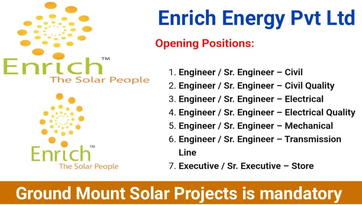 Enrich Energy Pvt Ltd vacancy 2025 | For Civil, Electrical and Mechanical Engineer