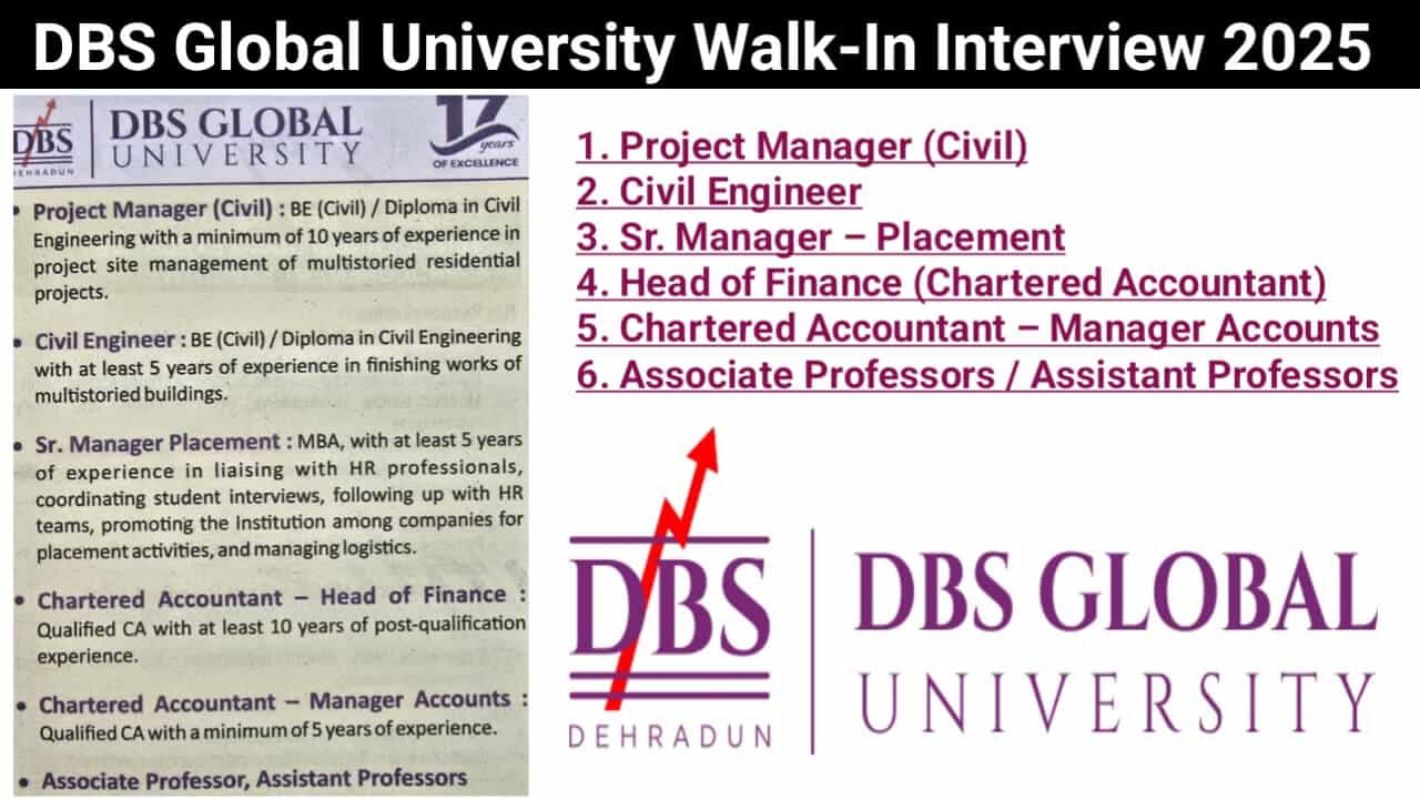 DBS Global University Walk-In Interview 2025 | For Civil Engineer, Project Manager And Finance Department