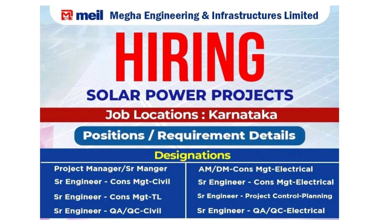 Megha Engineering & Infrastructures Limited New Vacancy 2025 | For Solar Power Projects