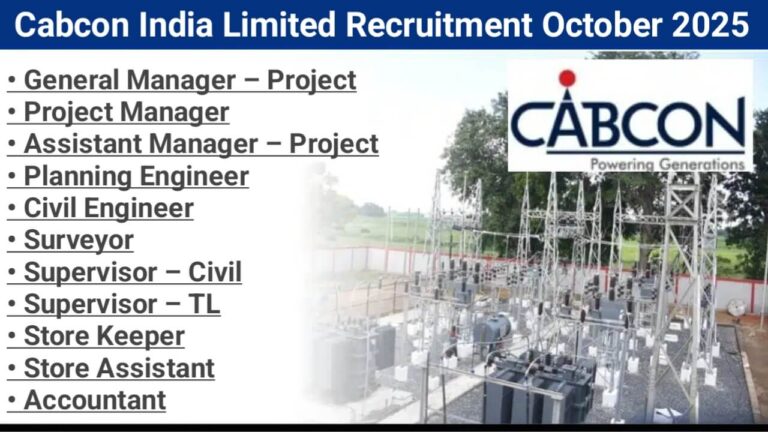 Cabcon India Limited Recruitment October 2025 | for Substation & Transmission Line Project (Rajasthan)
