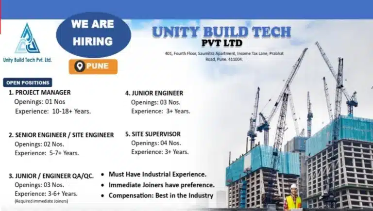 Unity Build Tech Pvt. Ltd Hiring 2025 | For industrial projects in Pune