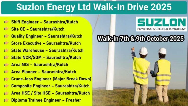 Suzlon Energy Ltd Walk-In Drive October 2025 | Opening For Fresher & Experienced Candidates