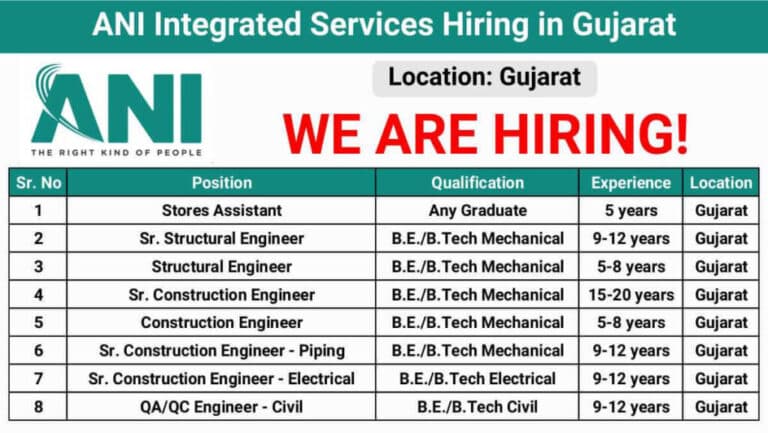 ANI Integrated Services Recruitment | For Civil, Mechanical & Electrical Engineers