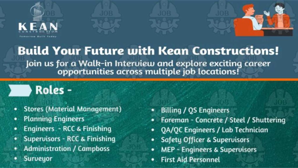 KEAN Constructions Walk-In Interview October 2025 | For Civil, MEP, QAQC & Supervisor Roles | Construction Jobs Mumbai 2025