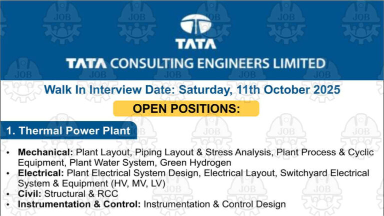 TATA Consulting Engineering Ltd Walk-In Interview 2025 | For Solar, Wind, BESS, Hydro & Thermal Projects