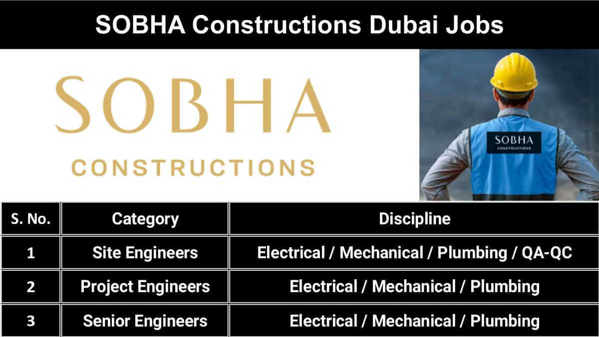 SOBHA Constructions Dubai Jobs | Hiring Site, Project & Senior Engineers | MEP Engineer Jobs in Dubai
