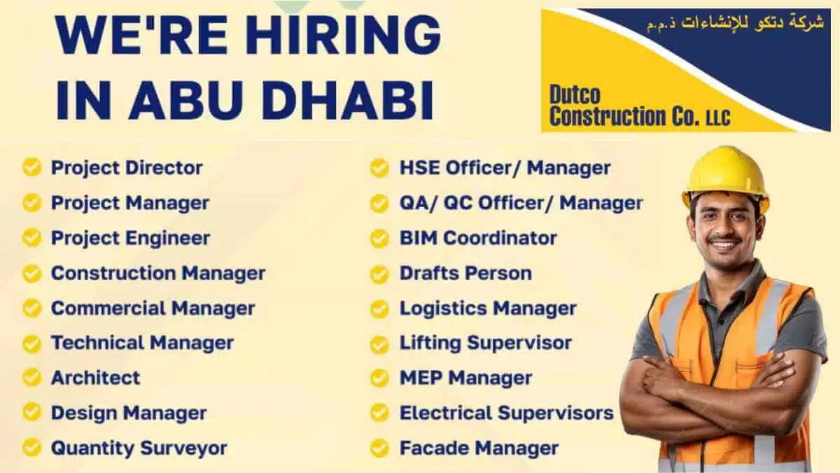 Dutco Construction Vacancy 2025 | Electrical Supervisor Jobs UAE