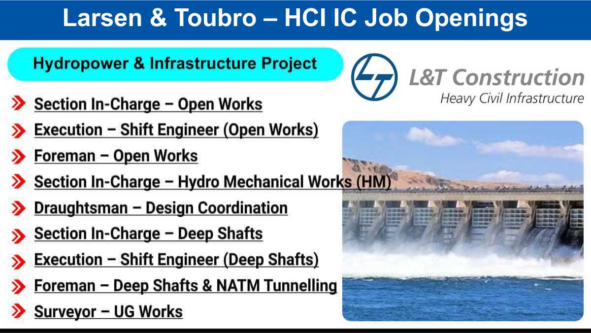 Larsen & Toubro – HCI IC Job Openings | Shift Engineers, Section In-Charge & Draughtsman | Apply Now