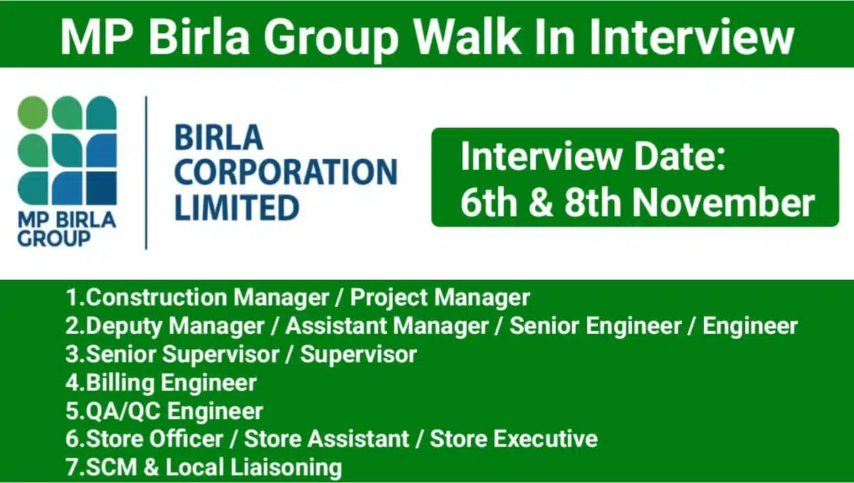 MP Birla Group Mega Walk-In Drive November 2025 | For RDSS, DDUGJY, IPDS, RGGVY schemes 1 MP Birla Group Mega Walk-In Drive November 2025 | For RDSS, DDUGJY, IPDS, RGGVY schemes