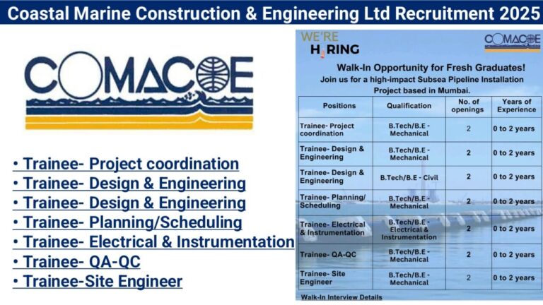 Coastal Marine Construction & Engineering Ltd Recruitment 2025 | Freshers Mechanical Engineer Jobs