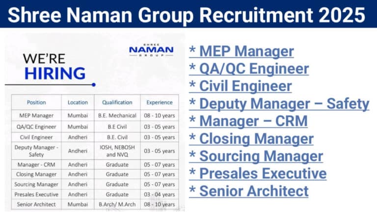 Shree Naman Group Recruitment 2025 | for Our Real Estate Projects in Mumbai & Andheri
