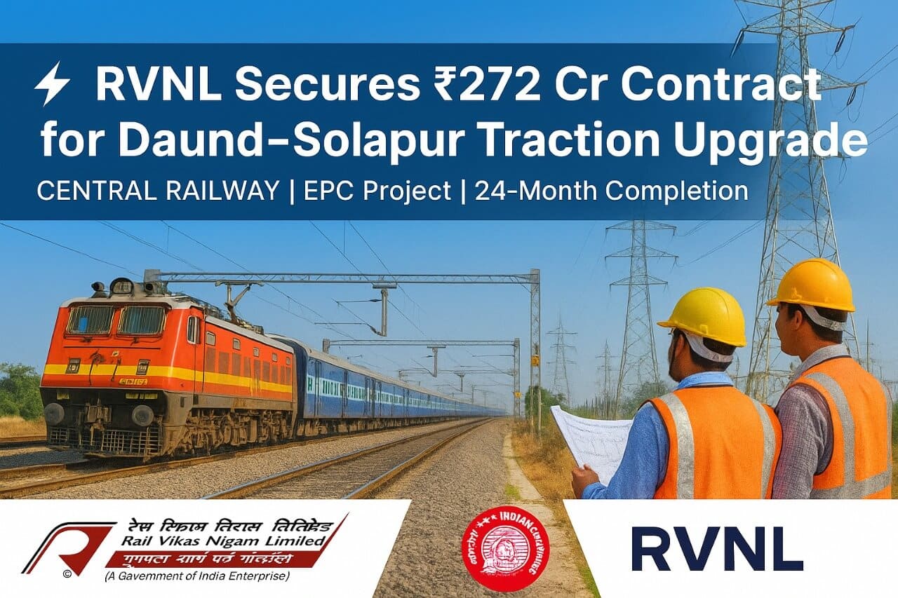 RVNL Wins ₹272 Crore Contract from Central Railway for Daund–Solapur Traction System Upgrade