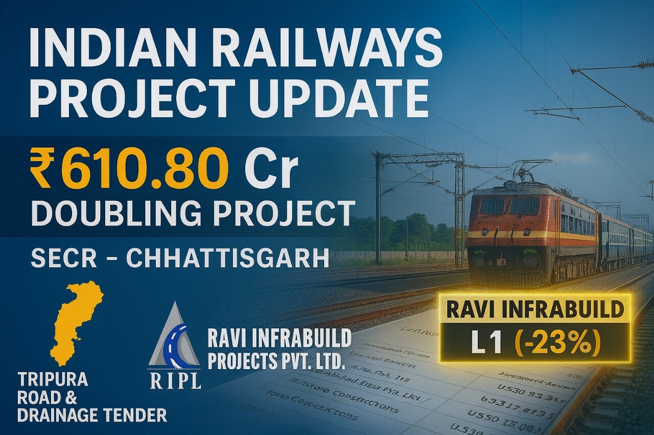 Indian Railways Project Update: Ravi Infrabuild Emerges L1 for ₹610.80 Cr SECR Doubling Work | 26 Nov 2025 Bid Results