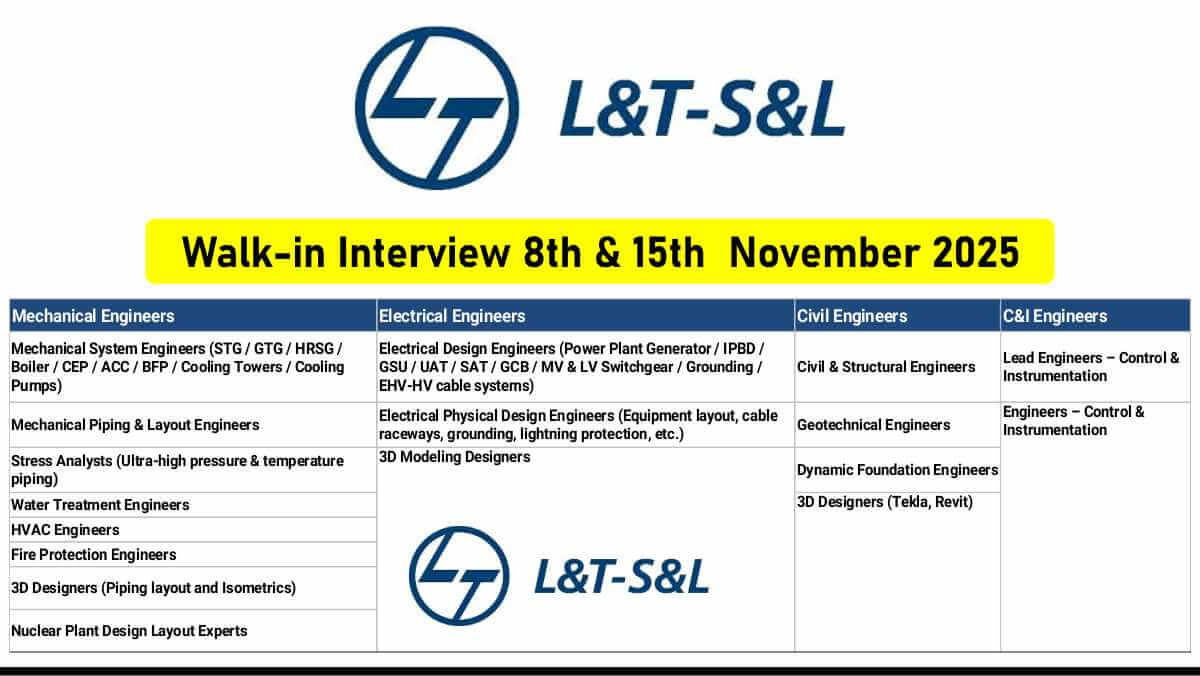 L&T-S&L Walk-In Interviews 2025 | For Power Plant Design Engineers | Vadodara & Bengaluru | Walk-in Interview on 8th & 15th November 2025 1 w 2025 11 01T070857.298