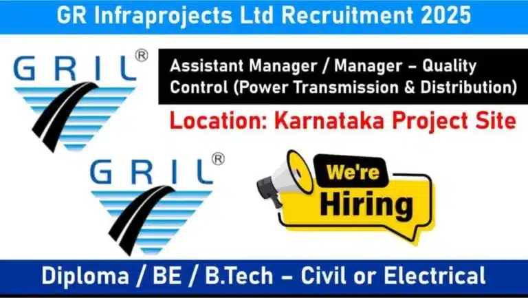 GR Infraprojects Ltd Hiring 2025 | For Assistant Manager / Manager – Quality Control