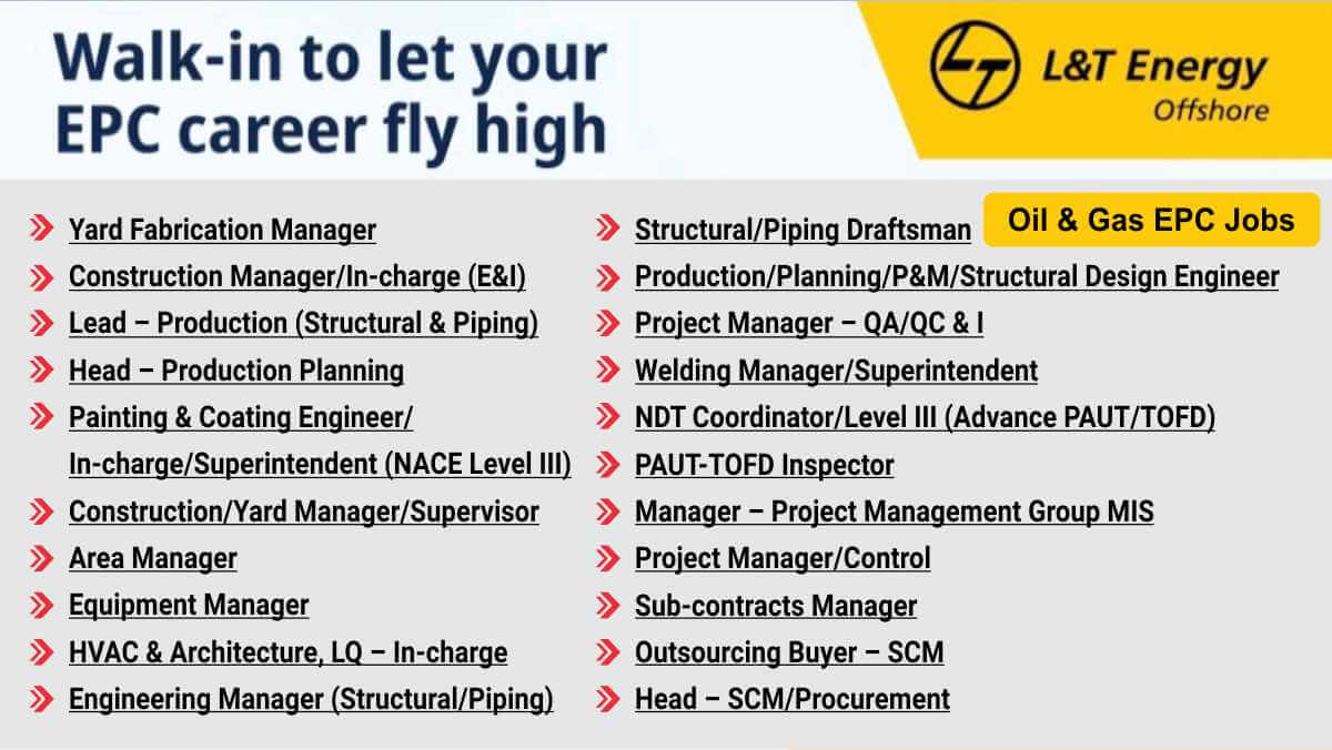 L&T Offshore Jobs 2025 | Engineering & Construction Vacancies | Walk-In   15 to 30 November 2025