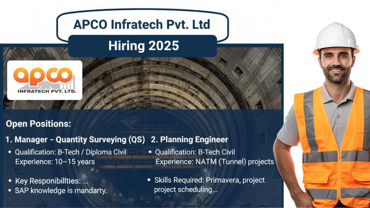 APCO Infratech Pvt Ltd Urgent Hiring 2025 | Sivok–Rangpo Railway Tunnel Project in West Bengal