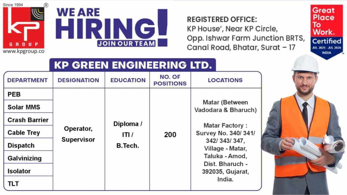 KP Green Engineering Ltd Hiring 2025 | Operator & Supervisor Jobs | Renewable Energy  Sector | Walk In Interview On 15-16 Nov 2025
