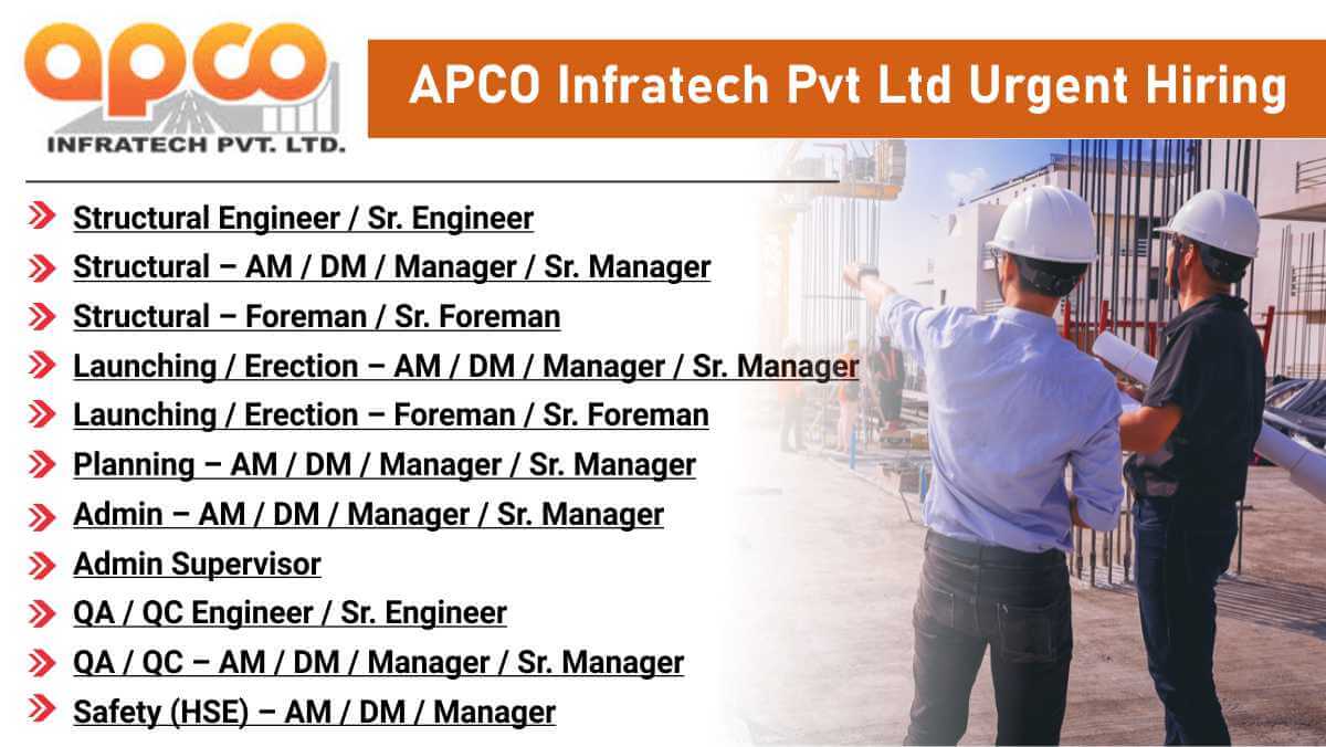APCO Infratech Pvt Ltd Urgent Hiring | Foreman, Manager, Engineer Positions | Mumbai Infrastructure Jobs 1 w 2025 11 26T085053.372
