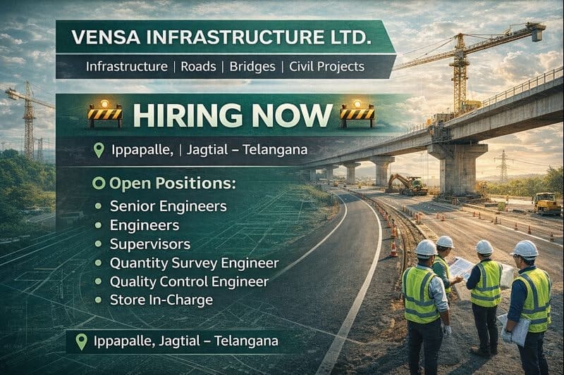Vensa Infrastructure Ltd Recruitment 2026 | Civil Supervisor Jobs Near Me