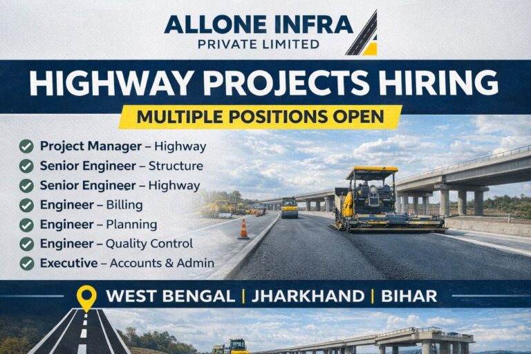Allone Infra Private Limited New Vacancy 2026 | for Highway Infrastructure Projects across West Bengal, Jharkhand, and Bihar