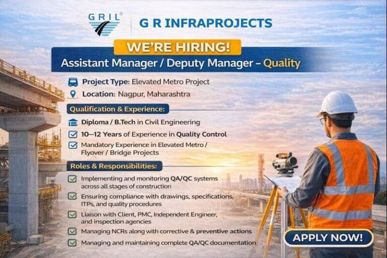 GR Infraprojects Ltd Latest Vacancy 2026 | For Elevated Metro Project in Maharashtra